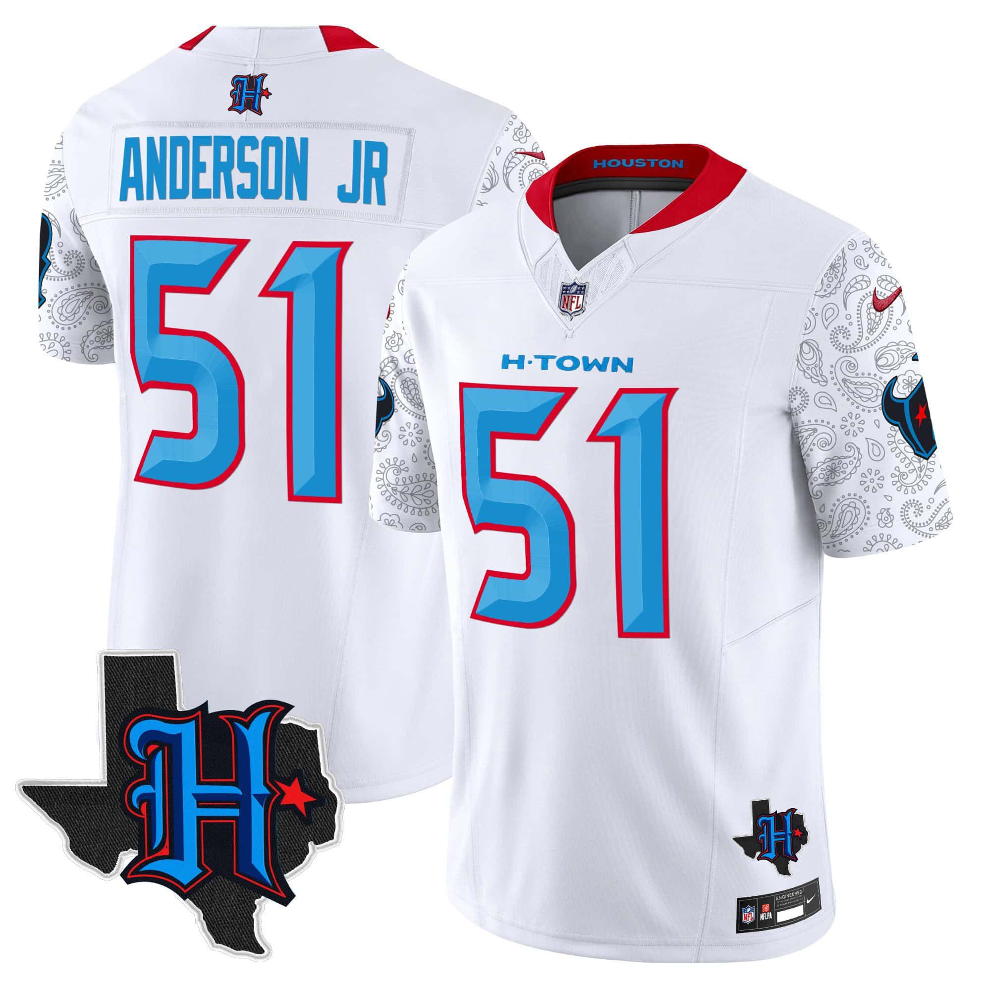 Men Houston Texans #51 Anderson jr White 2024 Nike Texas Patch Vapor Limited NFL Jersey
